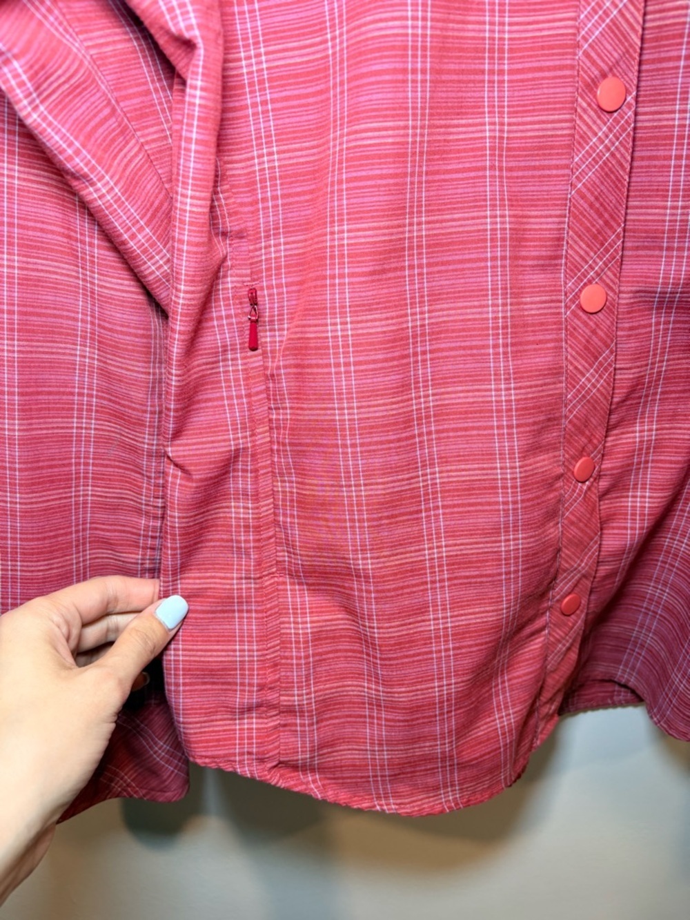 Patagonia Women’s Pink/Red Plaid Hiking Snap Front Shirt Size 4 - Picture 5 of 7